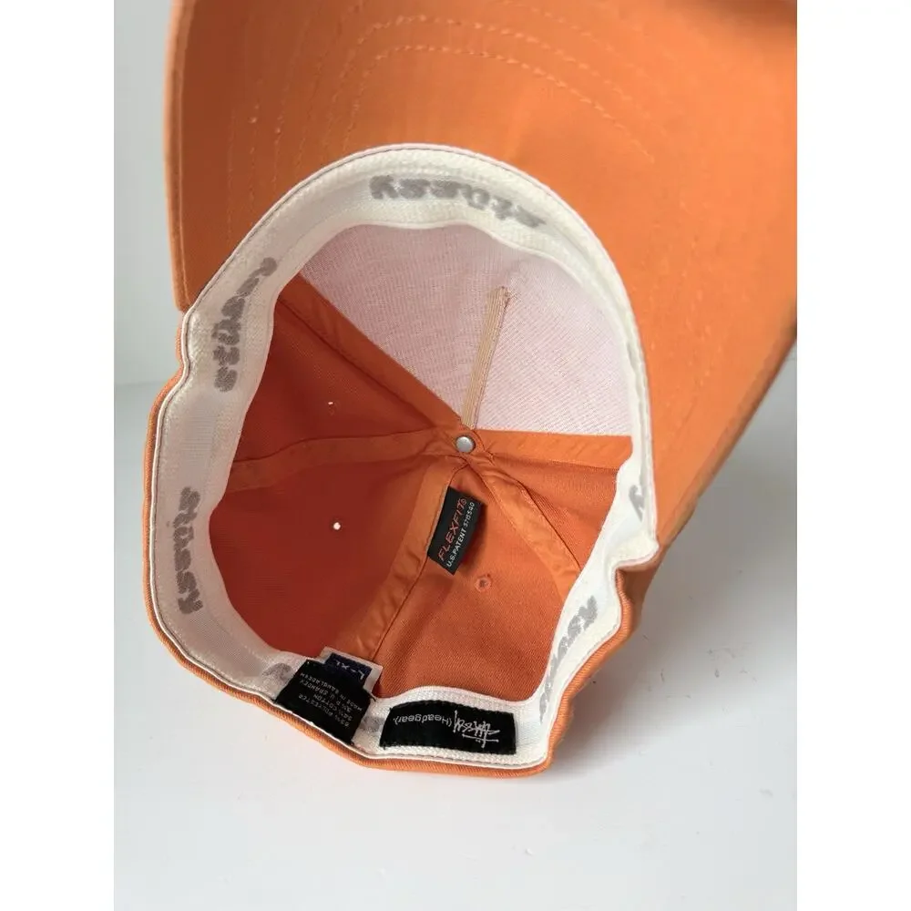 Vintage 90s Stussy Logo Snapback Hat Cap Size L Orange